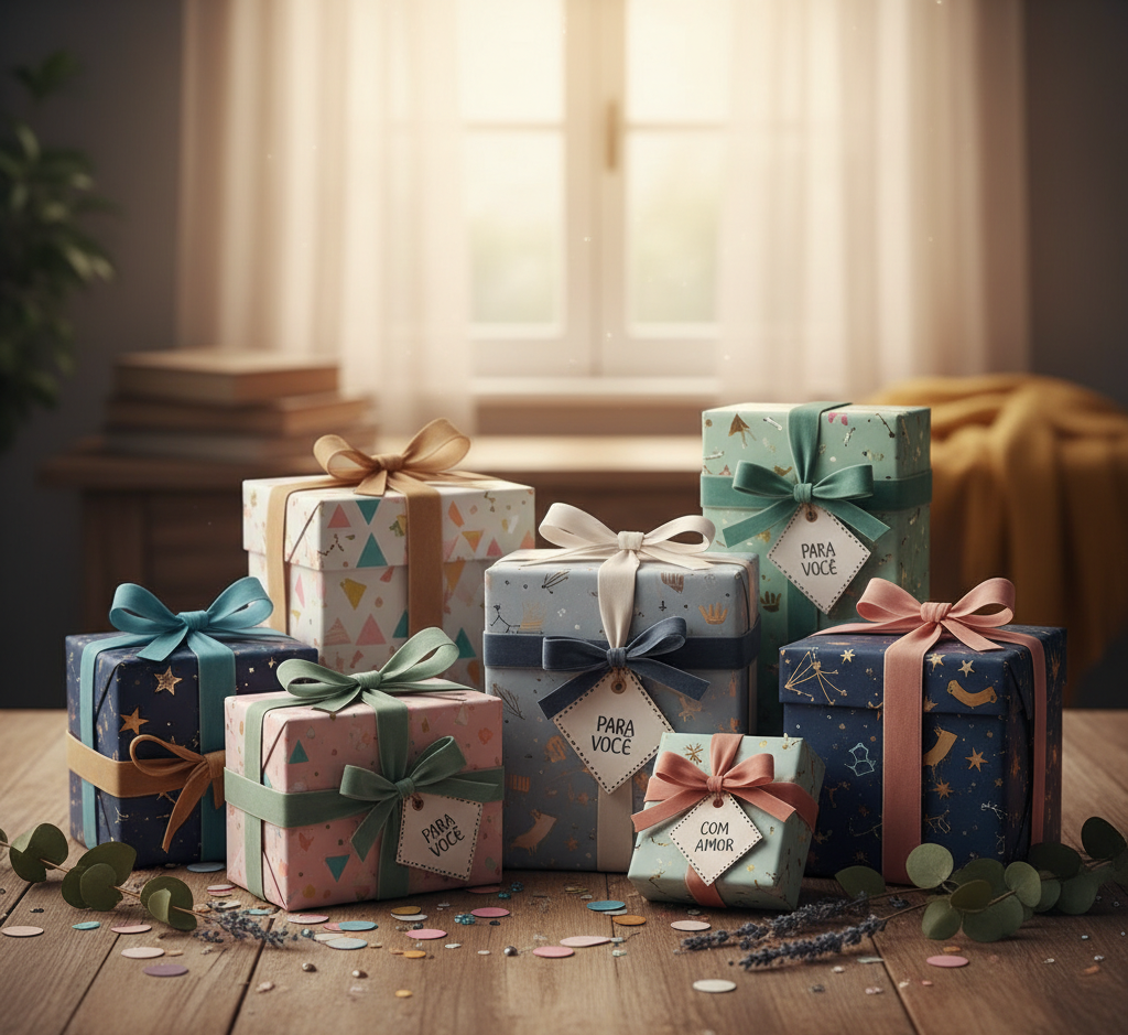 Caixas de presentes criativas e bem decoradas.